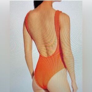 NWT Antonio Melani Crinkle Classic Square Neck Tank 1-Piece Swimsuit in Mandarin